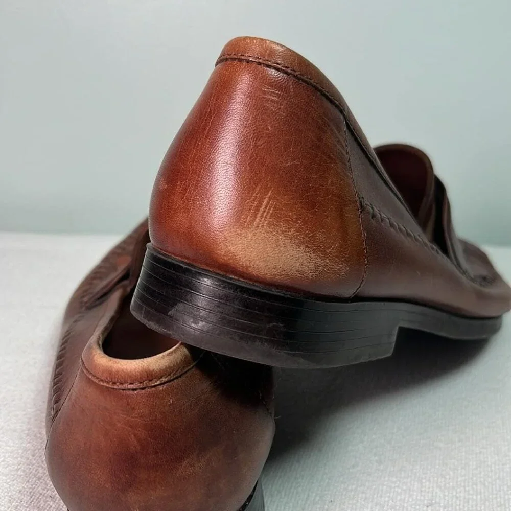 Giorgio Brutini Mens Size 11M Brown Leather Woven Slip On Tassel Loafers MCM Vib